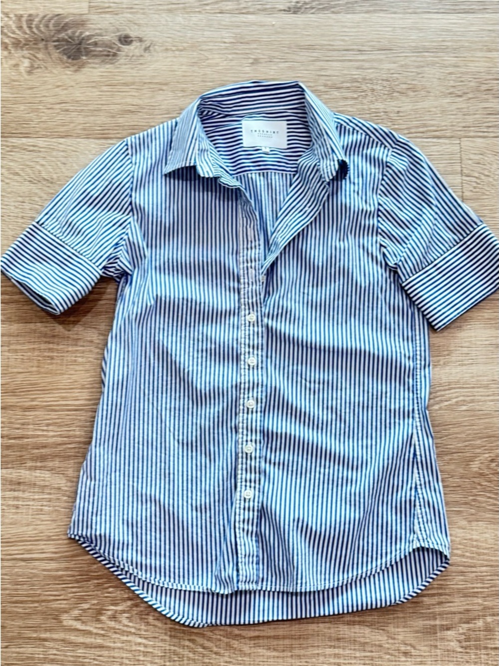 The Shirt by Rochelle Behrens Blue & White Striped Button-Down Shirt Small - Picture 3 of 6